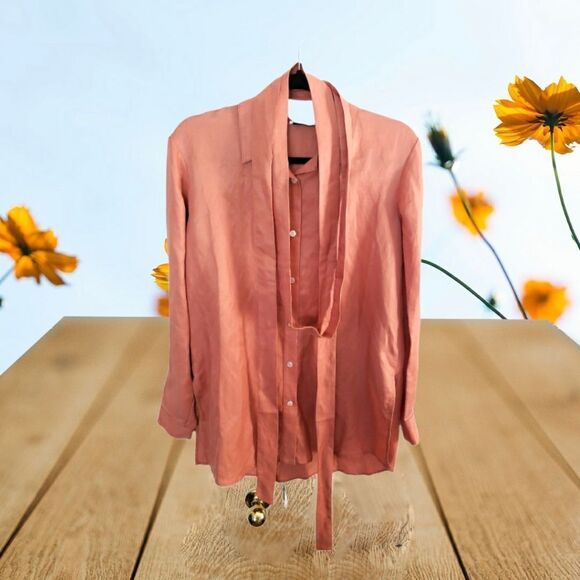 Chloe Kristyn Orange Cupro Erin Button Down Blouse - Small - Picture 3 of 5